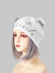 ROMWE Goth Women Beanie Hat - White - View 4