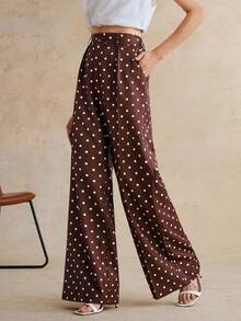 Anewsta Women's Polka Dot Wide Leg Pants, Straight Leg Trousers, Versatile And Fashionable Bottom Wear - Coffee Brown - View 4