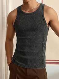 SWAVVY Men's Summer Casual Sleeveless Vest, Slim Fit, Black Patchwork, Standard Size Mens Sleeveless Tops Gym Wear Men Mens Tank Top Knit Tank Top Men Mens Workout Clothing