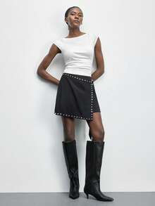 Maija 女士不对称下摆铆钉设计短裙 - 黑色 - 查看 2