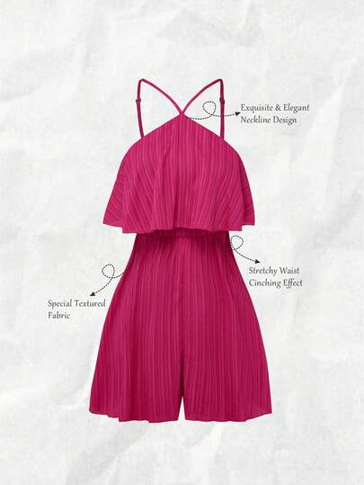Olithes Women's Ruffled Halter Elastic Waist Ruffle Hem Romper Ruffle Romper Women's Rompers For Summer Rompers And Jumpsuits Short Jumpsuits Women's Rompers For Summer