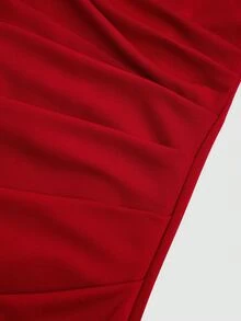 Franclia 女士优雅假日红色金属扣装饰无袖连衣裙 - Fiery Red - 查看 7