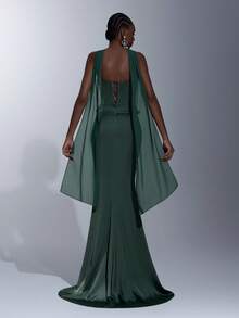 Elitara Elegant Luxurious Rhinestone Embellished Sexy Bandeau Patchwork Elastic Satin Ruched Dress With Halter, Suitable For Weddings, Events, Parties, Vacations, Galas, Formal Occasions - Army Green - View 4