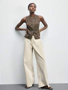 Maija Women's Casual Fashionable Street Leopard Print Wrap Single-Breasted Fitted Denim Vest, Summer - Multicolor - View 2