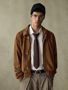 SWAVVY Áo khoác nam dài tay màu trơn, đa năng, khóa kim loại, kiểu dáng đơn giản, màu đất; Áo khoác bomber nam màu nâu cà phê; Áo khoác nam màu nâu; Áo khoác sơ mi nam; Áo khoác màu nâu; Áo khoác nam màu đất; Áo khoác màu nâu cho nam. - màu nâu - Xem 4