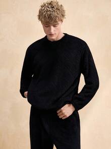 EverLounge 复古英伦风舒适休闲双面绒面菱格纹圆领套头毛衣，适合居家穿着或外穿，男士