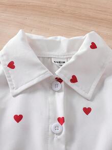 SHEIN 2pcs Baby Girls Unisex Infant Toddler 0-3 Years Spring/Autumn White Long Sleeve Heart Print Accent Cardigan Paired With Red Bow Accent Skirt Set, Suitable For Outings, Home Photoshoot, Gatherings With Friends/Family, Birthday Parties,Baby Girls Clothes,Girls Outfit Sets,Valentine'S Day Outfit,Red Heart-Patterned Suit, Heart-Patterned Shirt, Bright Red Skirt,Toddler  Girls Outfit Sets,Baby Girl'S White Heart-Shaped Shirt