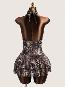 Zestiva 2022 Spring/Summer Sexy V-Neck Leopard Print Beach Swimsuit Skirt - Multicolor - View 2