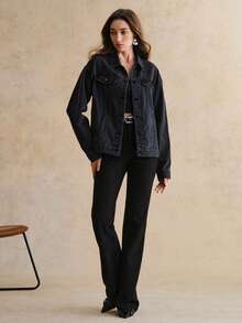 Anewsta 女士优雅性感蕾丝浪漫派对度假黑色长袖衬衫搭配牛仔裤，春夏款