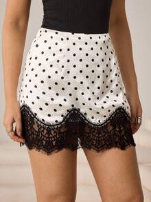 Aidyla 女士春夏编织波点拼接针织蕾丝边优雅A字裙 - 杏色 - 查看 6