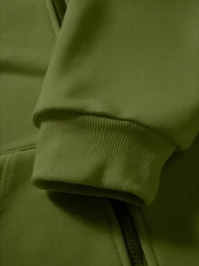 Manfinity EMRG 男士纯色拉链长袖连帽衫，街头风。送给男朋友的绝佳礼物之选。 - 綠色 - 查看 4