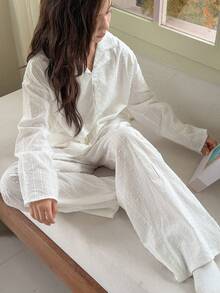 DAZY Tween Girls Long Sleeve Top And Pants Pajama Set, Fall Spring - White - View 8