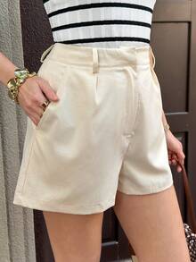 Solivie 女士时尚百搭通勤短裤，夏季 - 白色 - 查看 6
