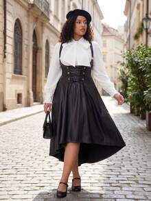 SHEIN MOD Abito a scivolo in stile retrò in PU da donna, taglia curvy, colore nero - nero - Visualizzare 7