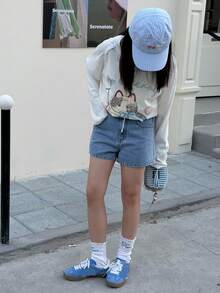 DAZY 少女牛仔短裤 - 淺色水洗藍 - 查看 2