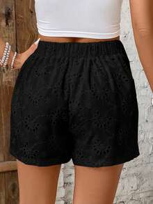 SHEIN Frenchy Rok celana wanita bermotif bordir, modis dan serbaguna untuk kencan dan jalan-jalan. - Hitam - View 3