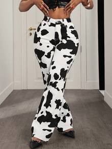 BamGleam Women's Casual Western Vacation Style Cow Print Straight Leg Jeans - Multicolor - View 4