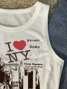 Glimmora Letter & Graphic Print Casual Round Neck Tank Top, Summer - Multicolor - View 4