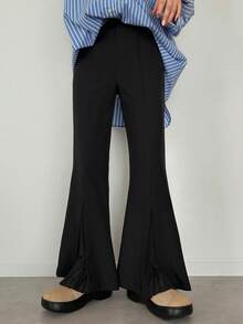 FRIFUL Women's Chiffon Pleated Solid Color Flare Pants - Black - View 4