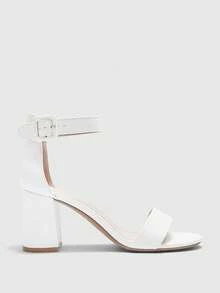 CUCCOO BIZCHIC 女士夏季新款圆头粗跟高跟米色踝带时尚经典简约舒适通勤凉鞋 - 白色 - 查看 4