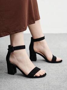CUCCOO BIZCHIC Women Shoes Summer New Round Toe Thick High Heel Black Ankle Strap Fashion Classic Simple And Comfortable Commuter Women's High Heel Sandals - Black - View 3