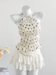 Comfortcana 2026 Neu Frühling/Sommer Damen Sexy Polka Punkt Muster Rückenfrei Trägertop, Sommer Top Karneval Party Top Elegante Damen Urlaubs Top - Schwarz und Weiss - Übersicht 5
