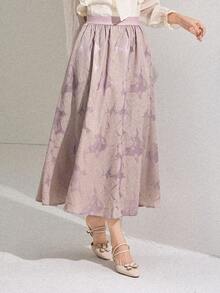 DAZY Women's Floral Jacquard Elastic Waist Pleated Elegant Skirt - Purple - View 7