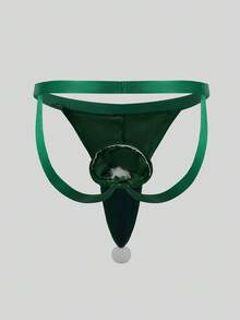 DrisQ 圣诞节、绒球、圣诞派对、挑逗、情色、丰满的臀部、裸露的臀部、男士、性感、丁字裤、内衣 - 綠色 - 查看 2