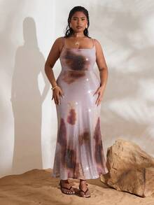 SHEIN BAE Vestido de mujer de talla grande con tirantes de lentejuelas de colores - Multicolor - Ver 4