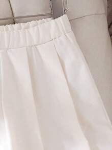 Elladie kids 女童杏色纯色简约优雅套装，褶皱蝴蝶结无袖上衣搭配宽松褶皱长裤，时尚夏季装扮 - 杏色 - 查看 7