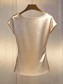 Franclia 女士垂褶打结优雅时尚吊带背心，夏季 - 杏色 - 查看 2