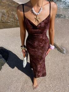 DAZY Đầm slip dáng lửng phong cách Y2K dành cho nữ. - Màu Đỏ Sâu - Xem 1