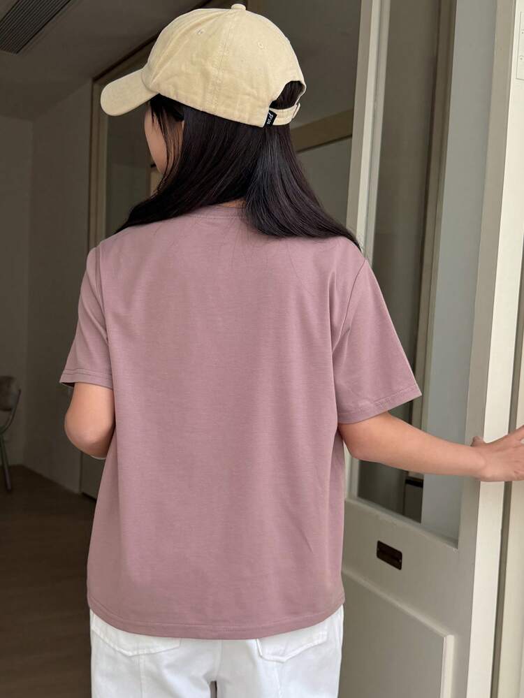 Tween Girls' Casual Floral Print Round Neck Short Sleeve T-Shirt, Summer