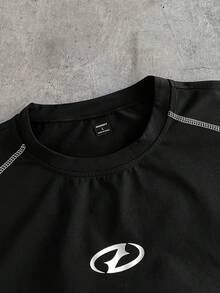 AXEPEAK Men's Graphic Print Contrast Trim American Hustle Sports Tank Top - Black - View 5