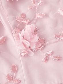 SHEIN MOD 粉色刺绣优雅网纱拼接吊带裙 - 粉色 - 查看 5