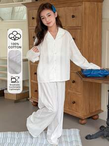 DAZY Tween Girls Long Sleeve Top And Pants Pajama Set, Fall Spring - White - View 1