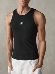SWAVVY Camiseta de tirantes casual y deportiva para hombres con bordado de letras y cuello redondo elástico - Negro - Ver 4