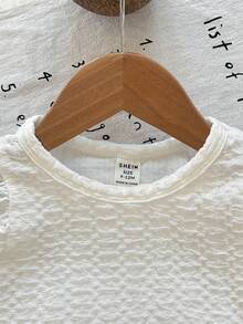 SHEIN 女婴可爱休闲夏季百搭白色针织荷叶袖T恤