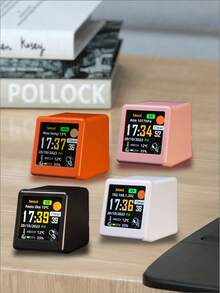 Teckwe Desktop Mini Super Intelligent Weather Clock With Multifunctional Display Of Weather Conditions, Temperature And Humidity, Date And Time, With GIF Animation