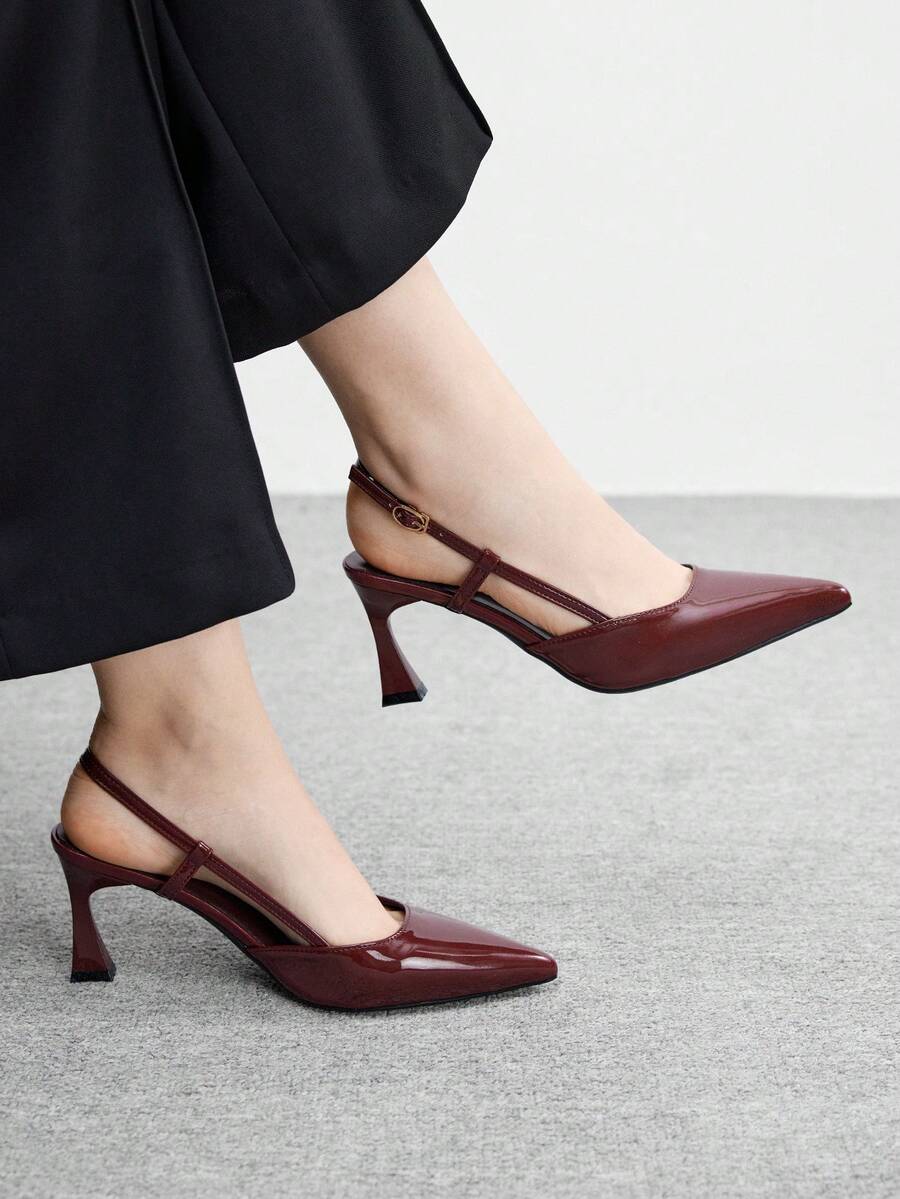 CUCCOO BIZCHIC 酒红色尖头细高跟鞋,后跟系带,简约经典款女士高跟鞋,适合日常、通勤、优雅场合和派对等各种场合。 - 酒紅色 - 查看 1