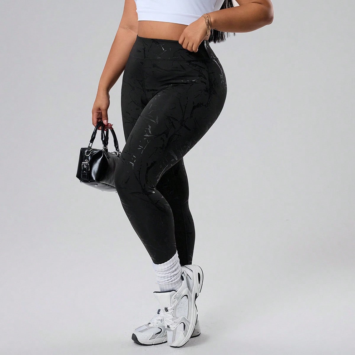 Leggings de talla grande con estampado agrietado, ajuste ceñido, levantamiento de glúteos, deportivo