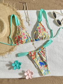 Swim Vcay Women's Sexy Backless Tie-Front Paisley Print Contrast Color Bikini Set, Summer Beach Holiday,26 New Women's Swimwear ArrivalFor School,Suitable For Holiday, Date, Afternoon Tea, Western, Cruise, Beach, Island, Road Trip, All Seasons, Music Festival, Boho Vacation,Bohemian Vacation, Chill Autumn ,Western Boho ,Elegant Tops For Women Colorful Bikini Boho Bikini Vacation Bikini Set Brazilian Bikini Set Mexico Bikini - Multicolor - View 5