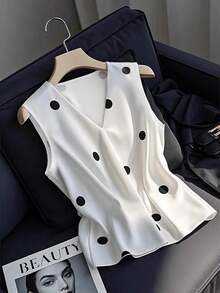 GlowEve 2026 女士春夏新款基础款通勤经典优雅无袖波点衬衫 - 黑與白 - 查看 3