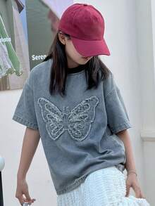 Dazy Kids Girls Denim Round Neck Blouse