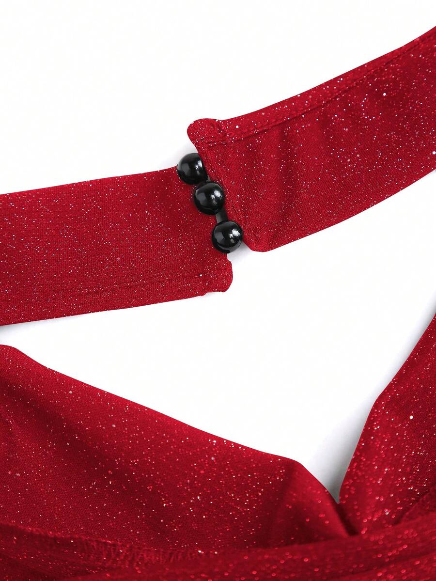 Sweetra Petite Top curto de malha metálica com lantejoulas e decote halter para mulher, top justo sexy com costas nuas, para mulheres petite 6