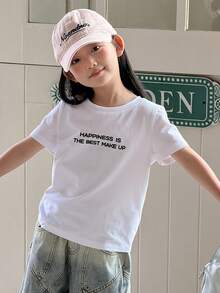 Dazy Kids 休闲标语印花圆领短袖T恤，百搭 - 白色 - 查看 4