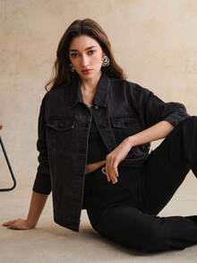 Anewsta 女士优雅性感蕾丝浪漫派对度假黑色长袖衬衫搭配牛仔裤，春夏款