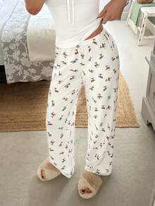 CovetEZ Women's Spring/Summer 2026 New Arrival: Casual, Stylish, Versatile, Basic, Comfortable, Deer Pattern, Elastic Waist, Wide Leg Pants - Beige - View 6