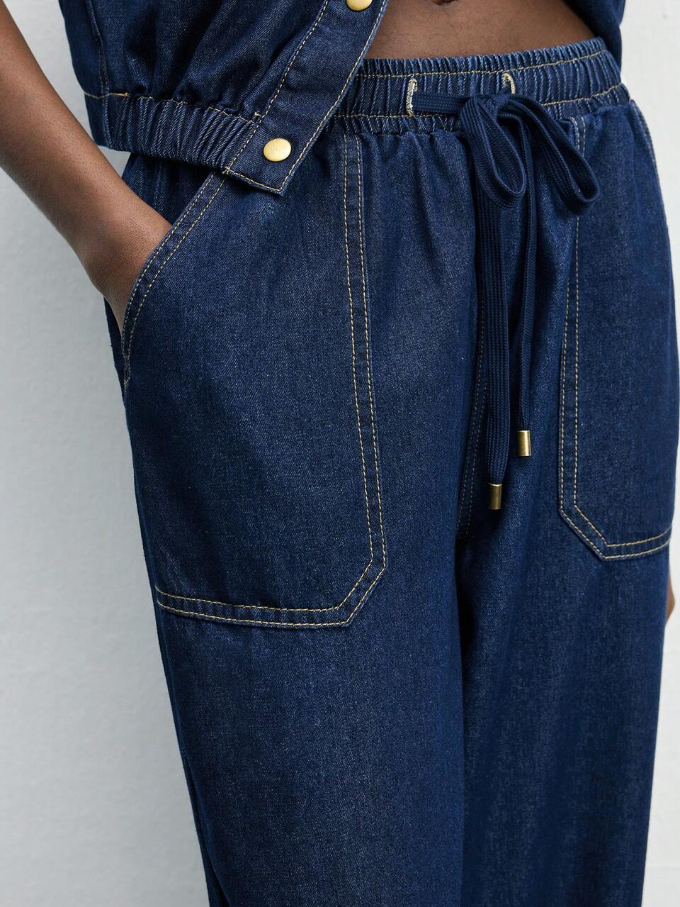 SHEIN Maija Women's Casual Loose Drawstring Waist Jeans,Low-Rise Balloon Pants, Summer Harem Pants