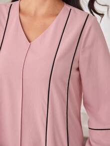 Al Najma Women's New Fashionable Casual Elegant Daily Wear Textured Fabric Splicing Contrast Waistband Loose Comfortable Arabic Style Dress - Pink - View 6